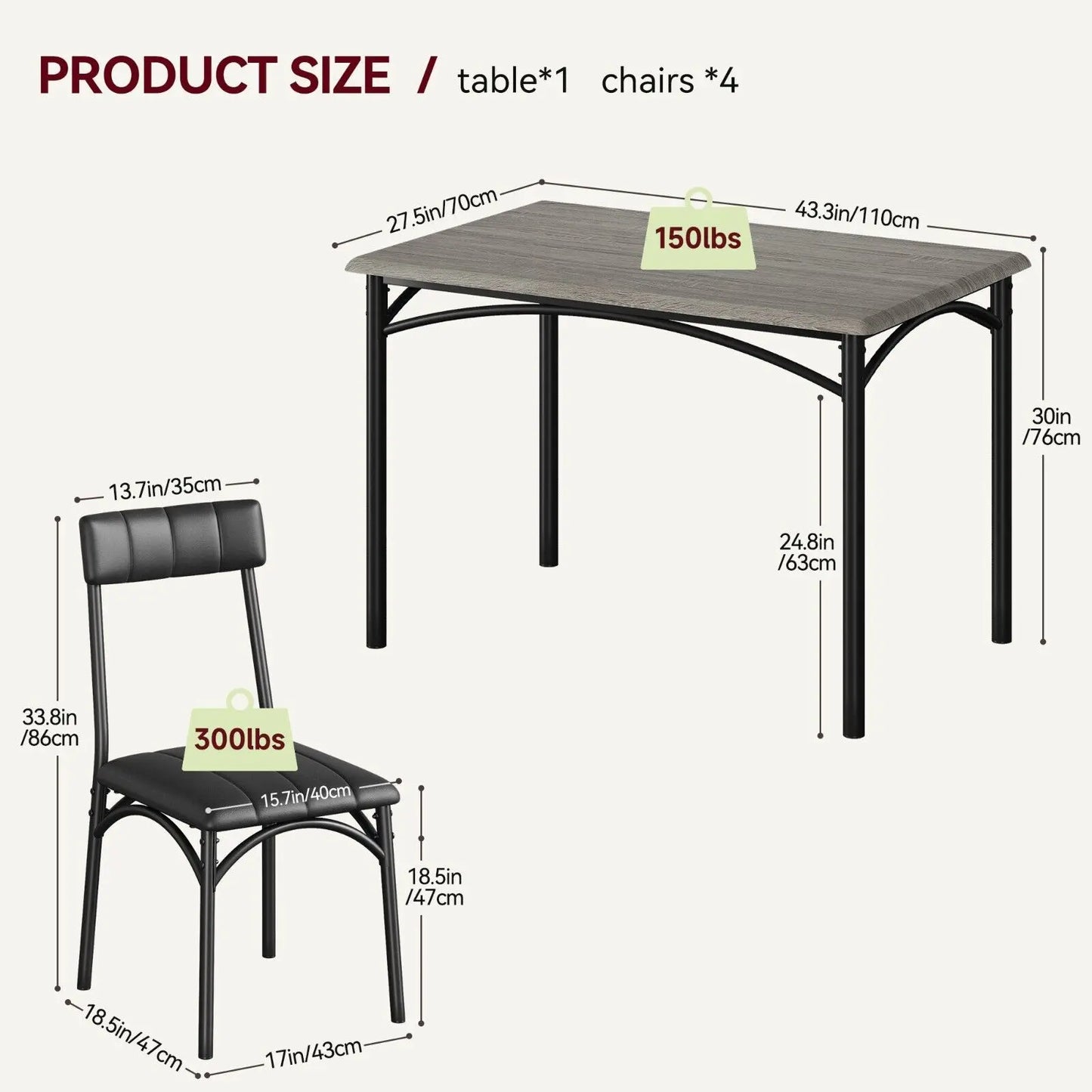 Dining Table Set for 4, Wood Top.