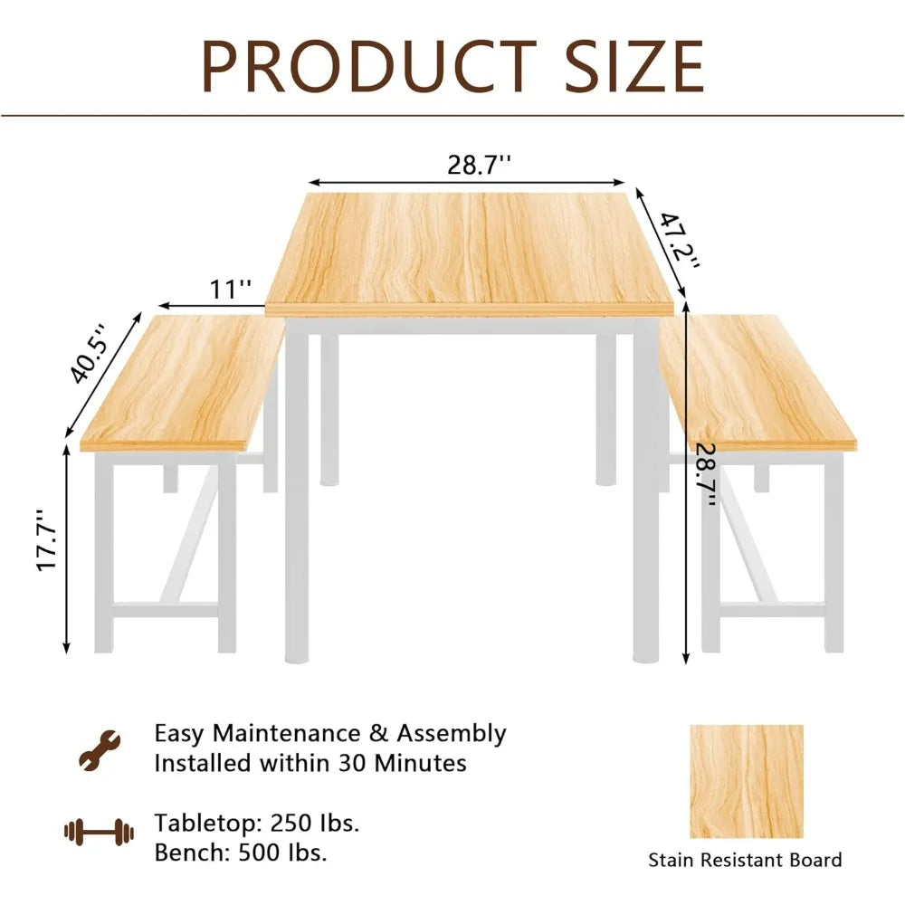 Dining Room Table With 2 Benches, Perfect for Family Breakfast Table