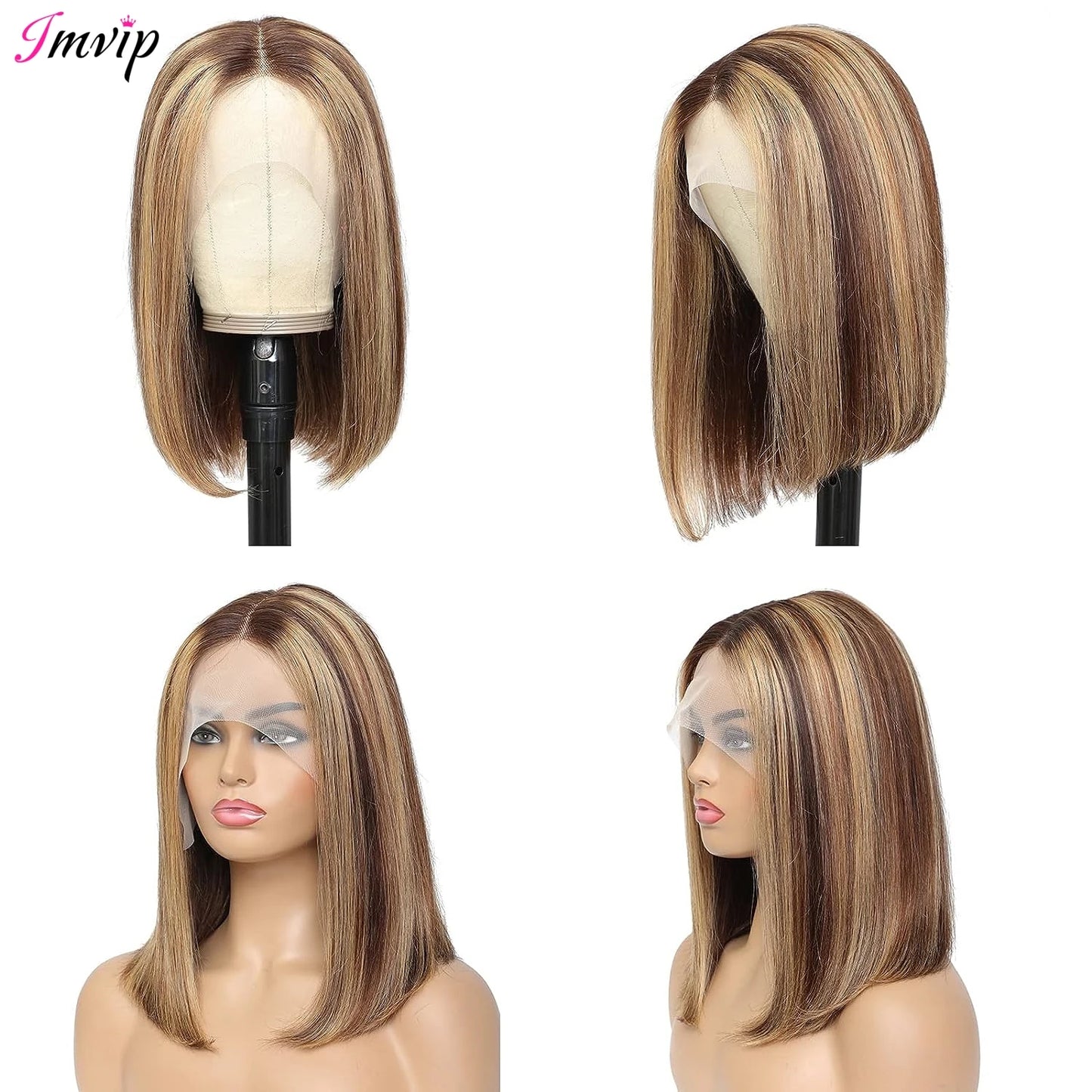 IAMVIP HD Lace Front Bob Wig for Women 200% Straight Short Remy.