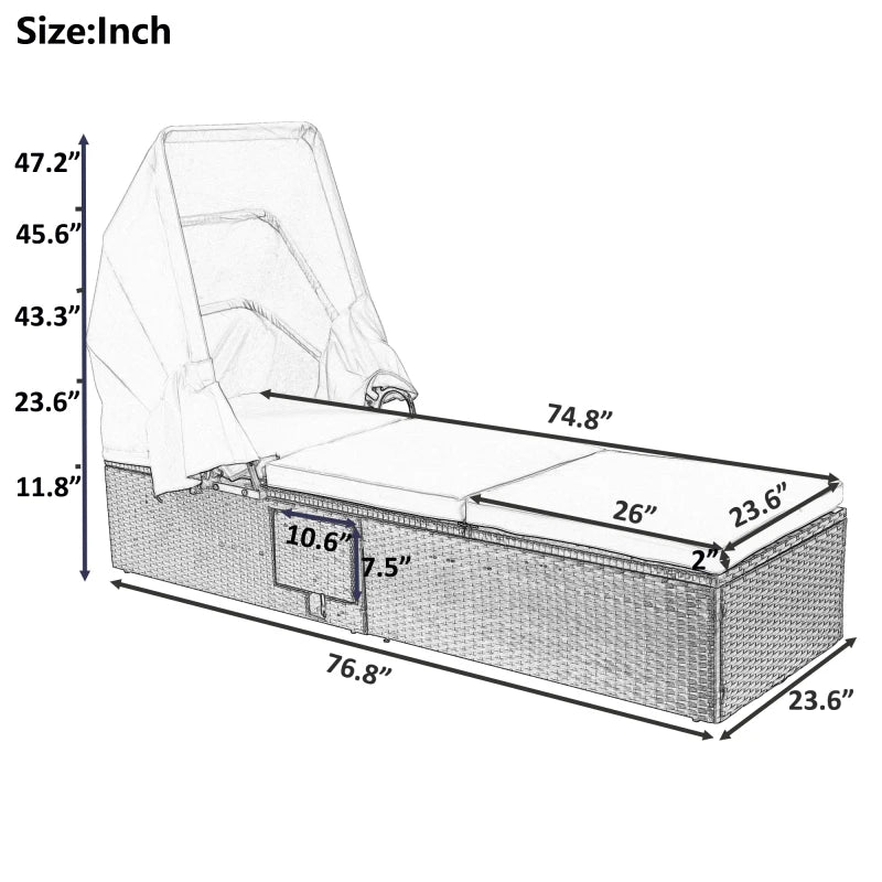 76.8" Long Reclining Single Chaise Lounge