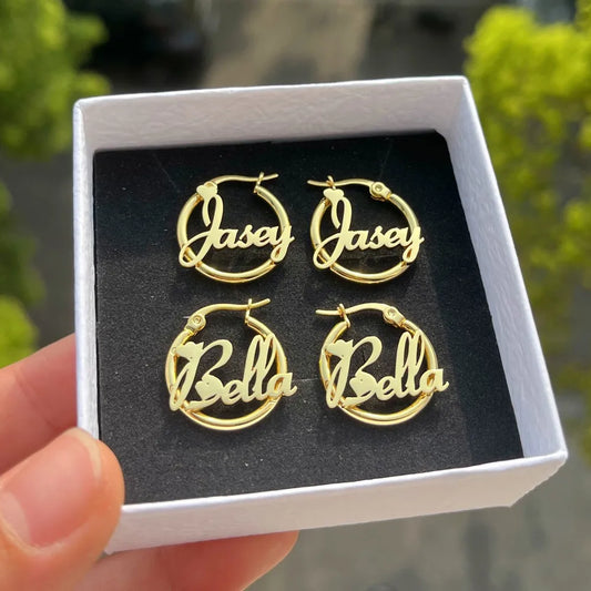 DUOYING Custom Nameplate Earrings Hoops 20mm 18K Gold Plated