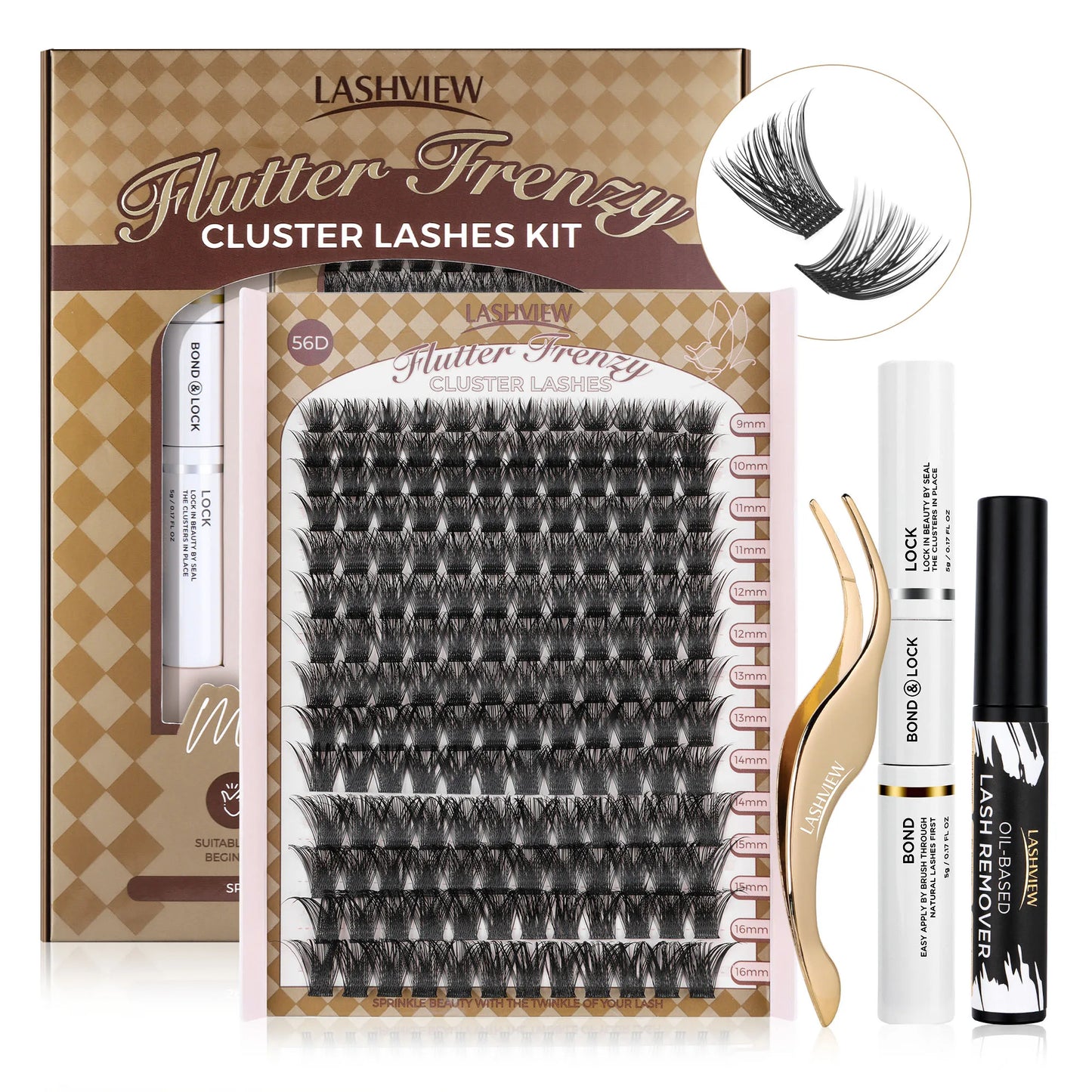 Lashview 280Pcs Cluster Reusable Individual Lashes Thin Band CT50 56D KIT