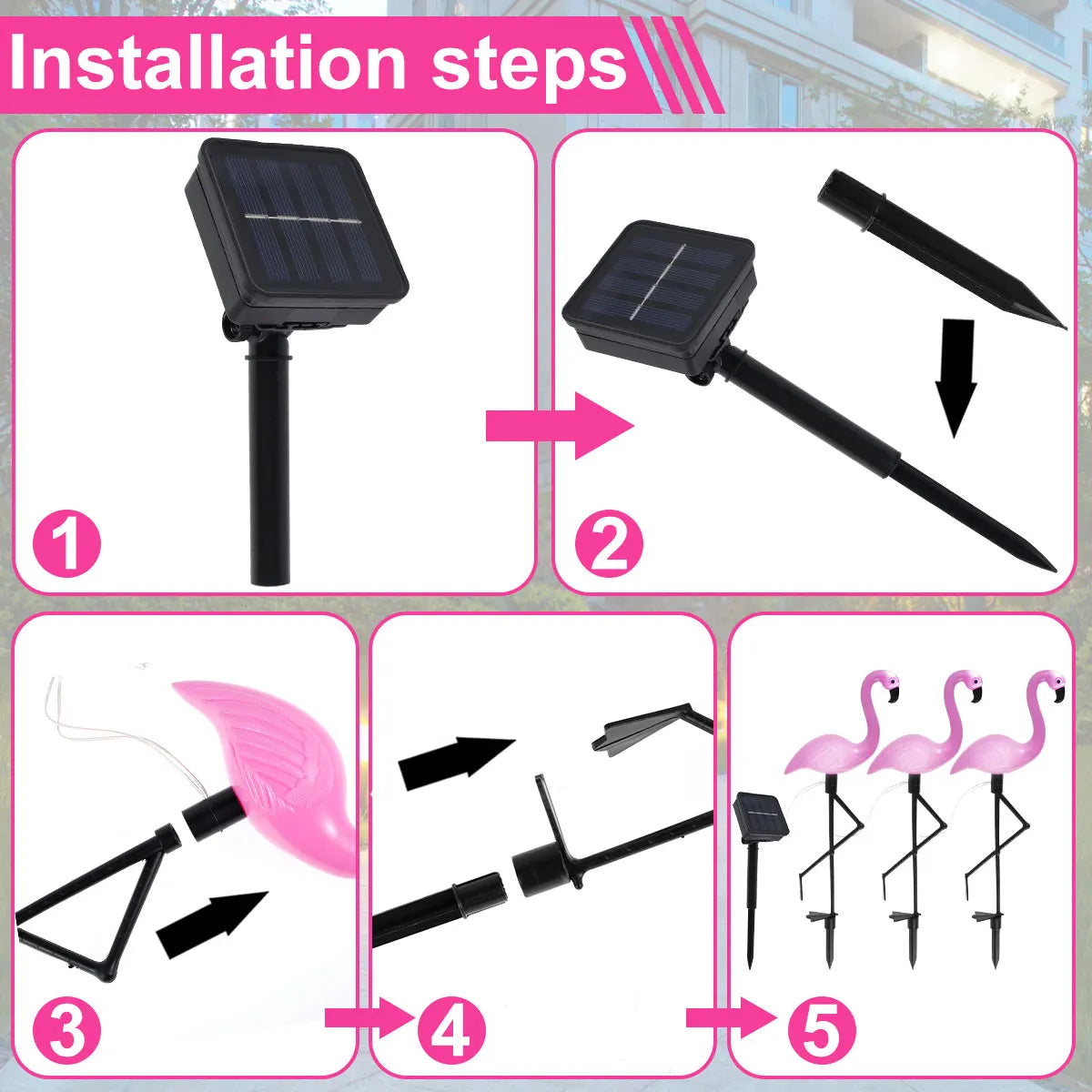 3PCS Flamingo Solar Light Waterproof LED.