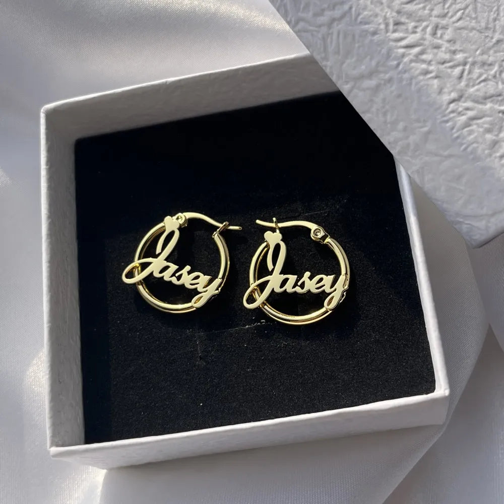 DUOYING Custom Nameplate Earrings Hoops 20mm 18K Gold Plated