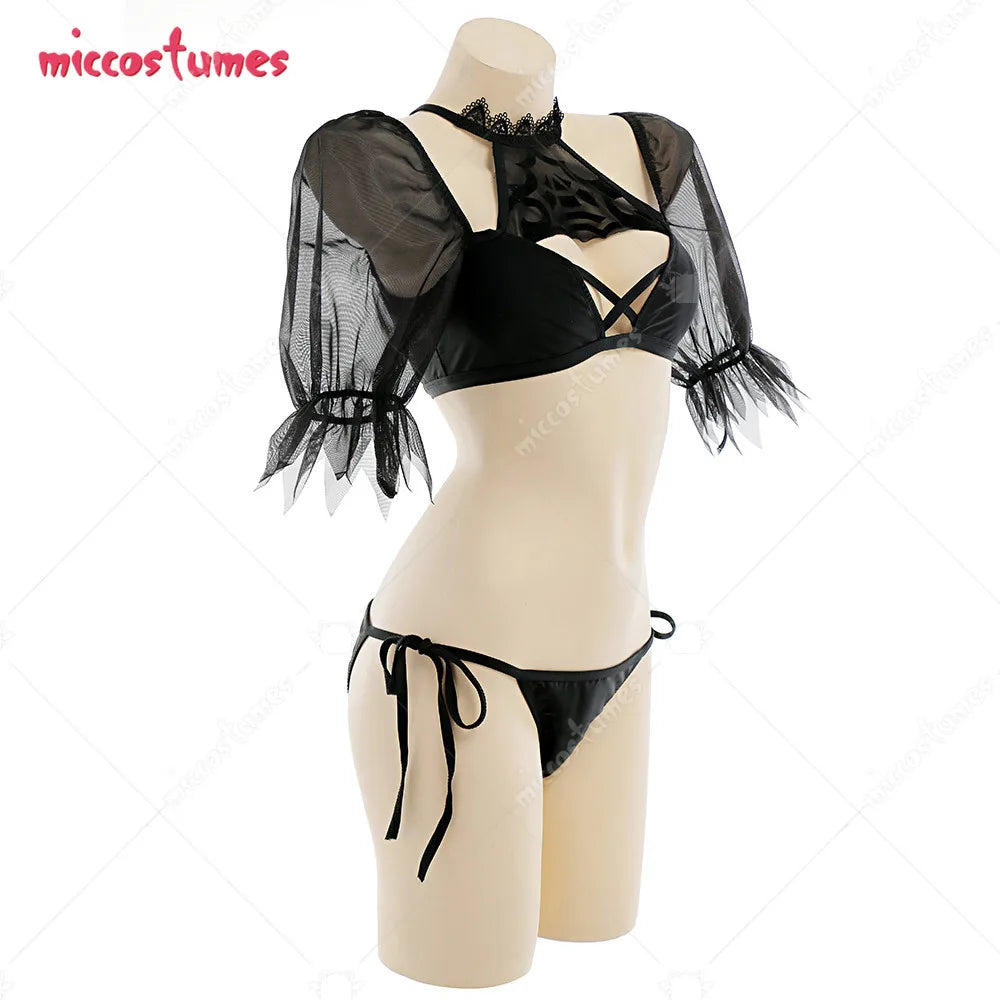 Dark Style Swimsuits for Women Two-Piece Puff Sleeve Chest Open.