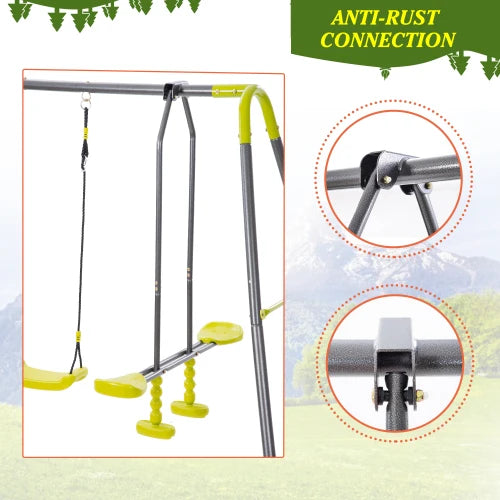 2 in 1 Metal Swing Set for Backyard, Heavy Duty A-Frame, Height Adjustment