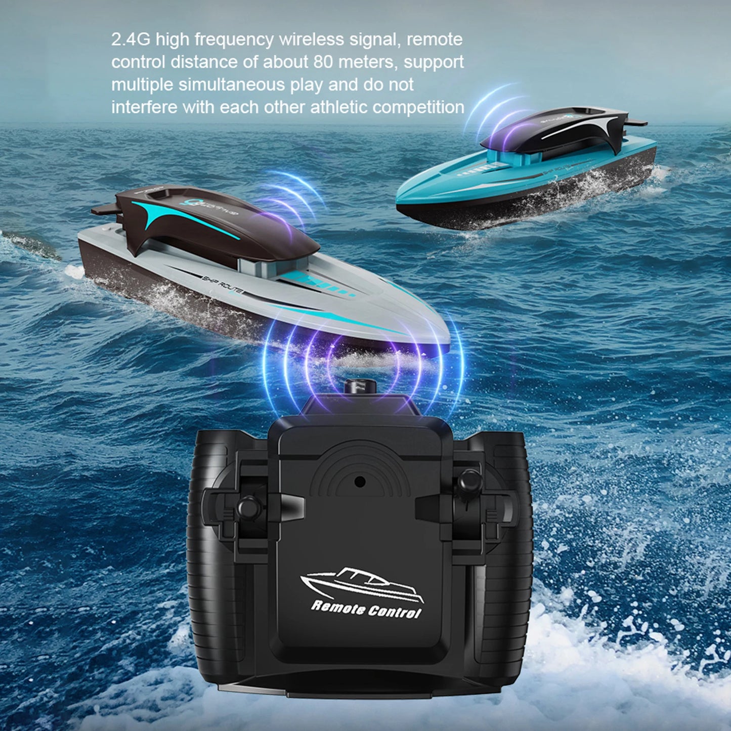 RC Motorboat with LED Light Max Speed 20km/h Racing Speedboat.