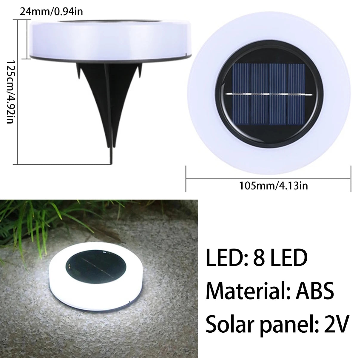 8/12LED Solar Power Disk Light Outdoor Garden Lamp.