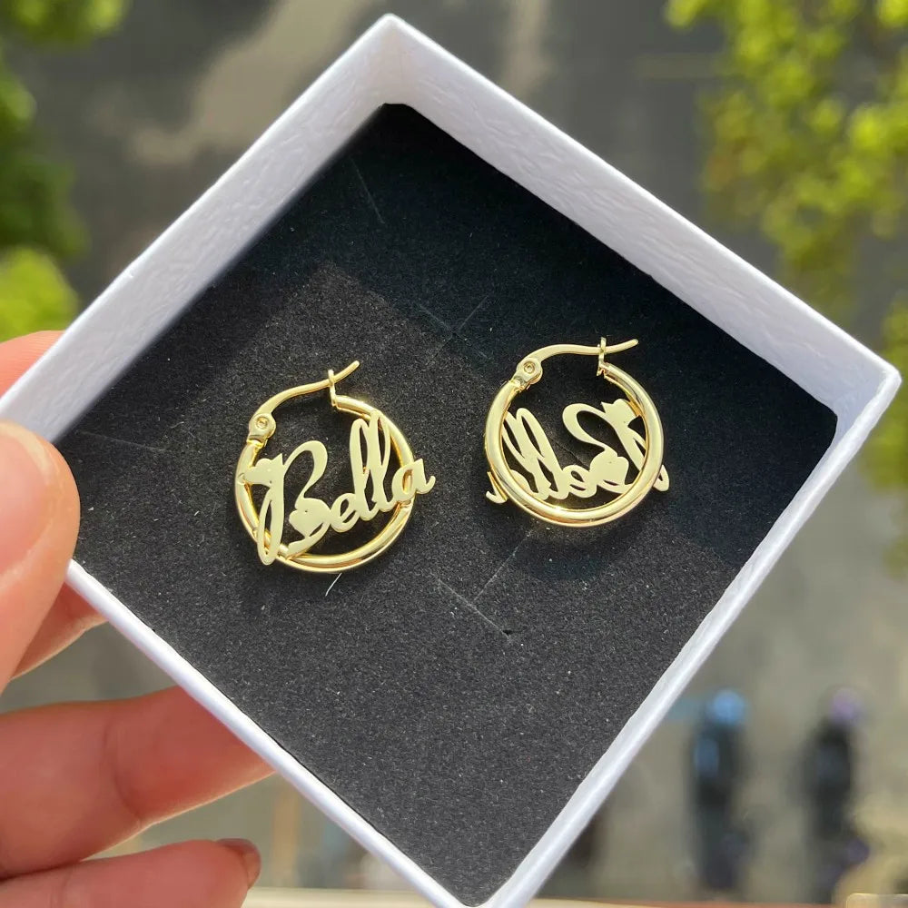 DUOYING Custom Nameplate Earrings Hoops 20mm 18K Gold Plated