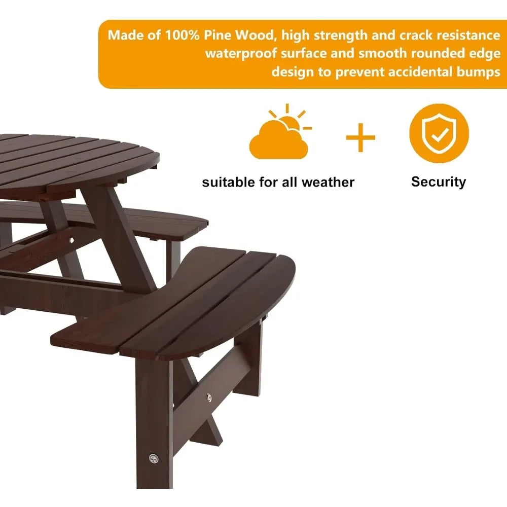 Indoor Outdoor Camping Table Built-in BenchesWood Furniture