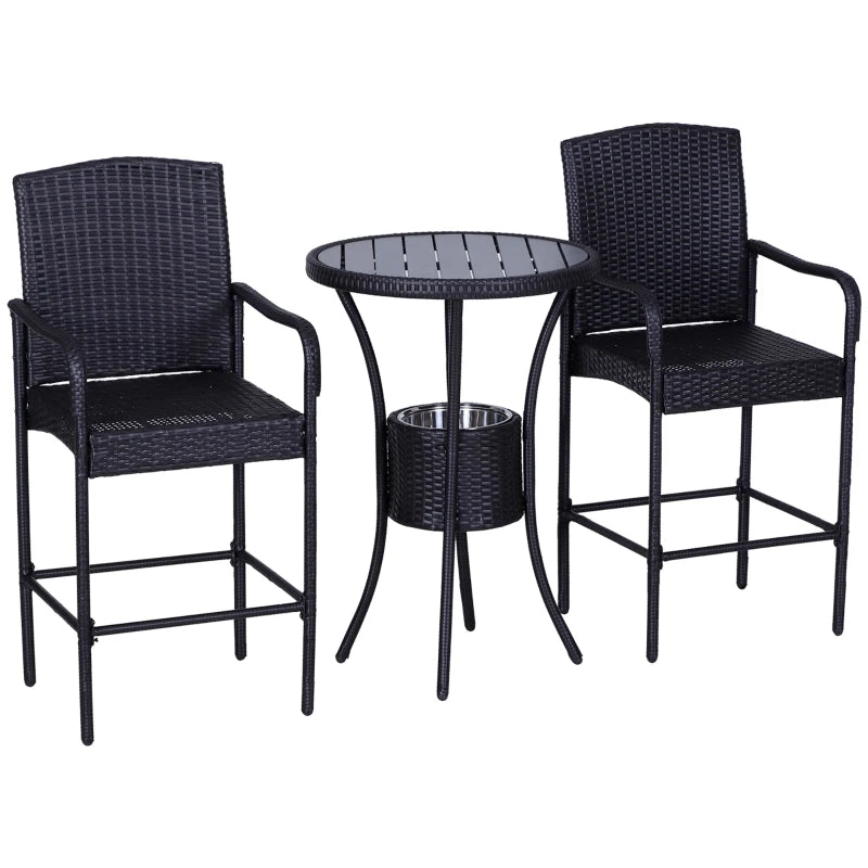 Rattan Wicker Bar Set for 3 PCS with Ice BucketsPoolside,Backyard,Porches