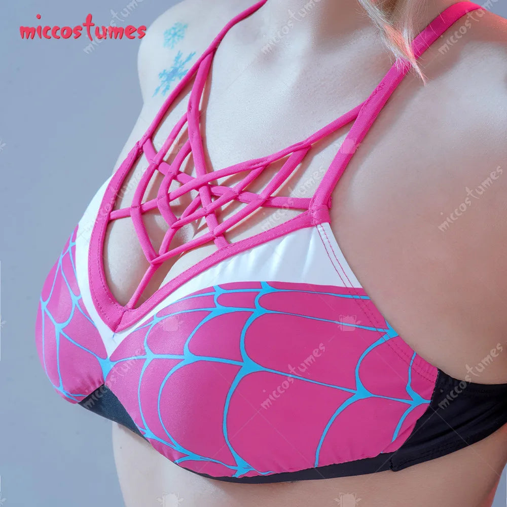 Two-piece Swimsuit Ghost Spiderweb Pattern Women Bikini Set.