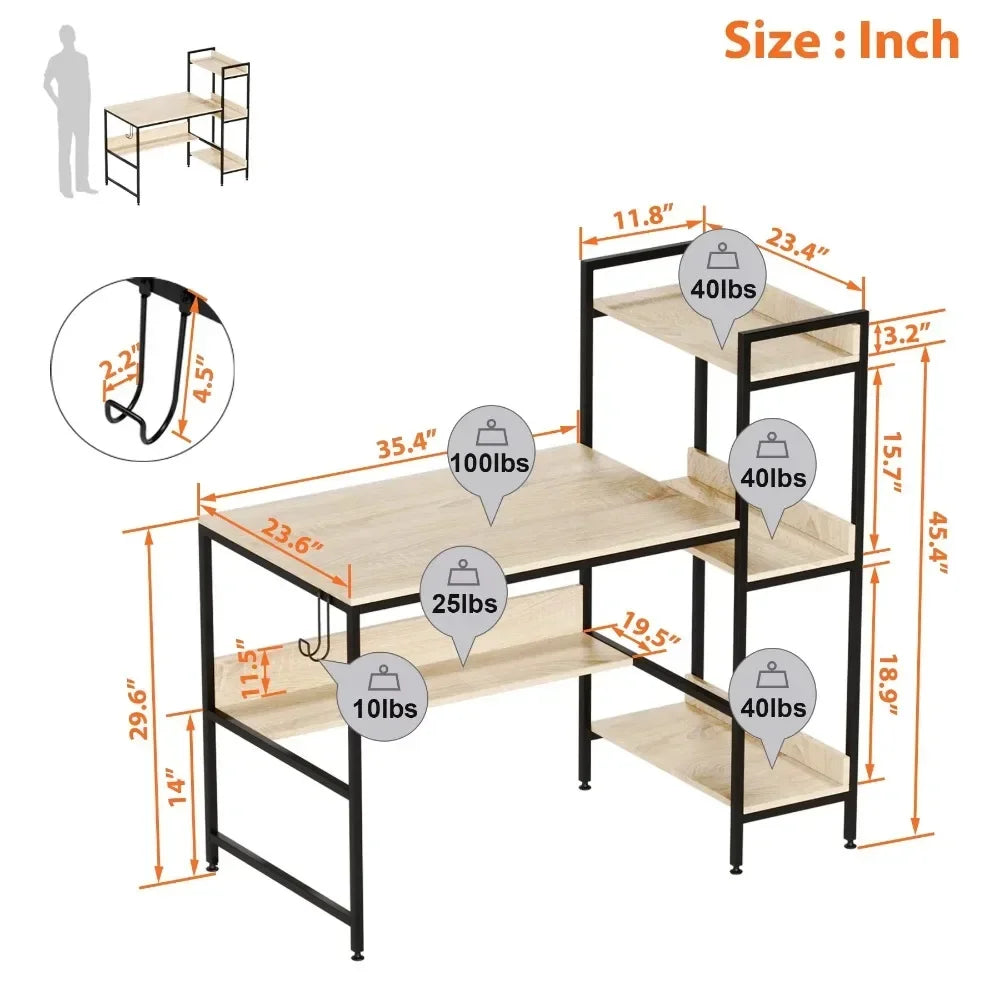 47 Inch Computer Desk with Under  and Side Storage Shelves