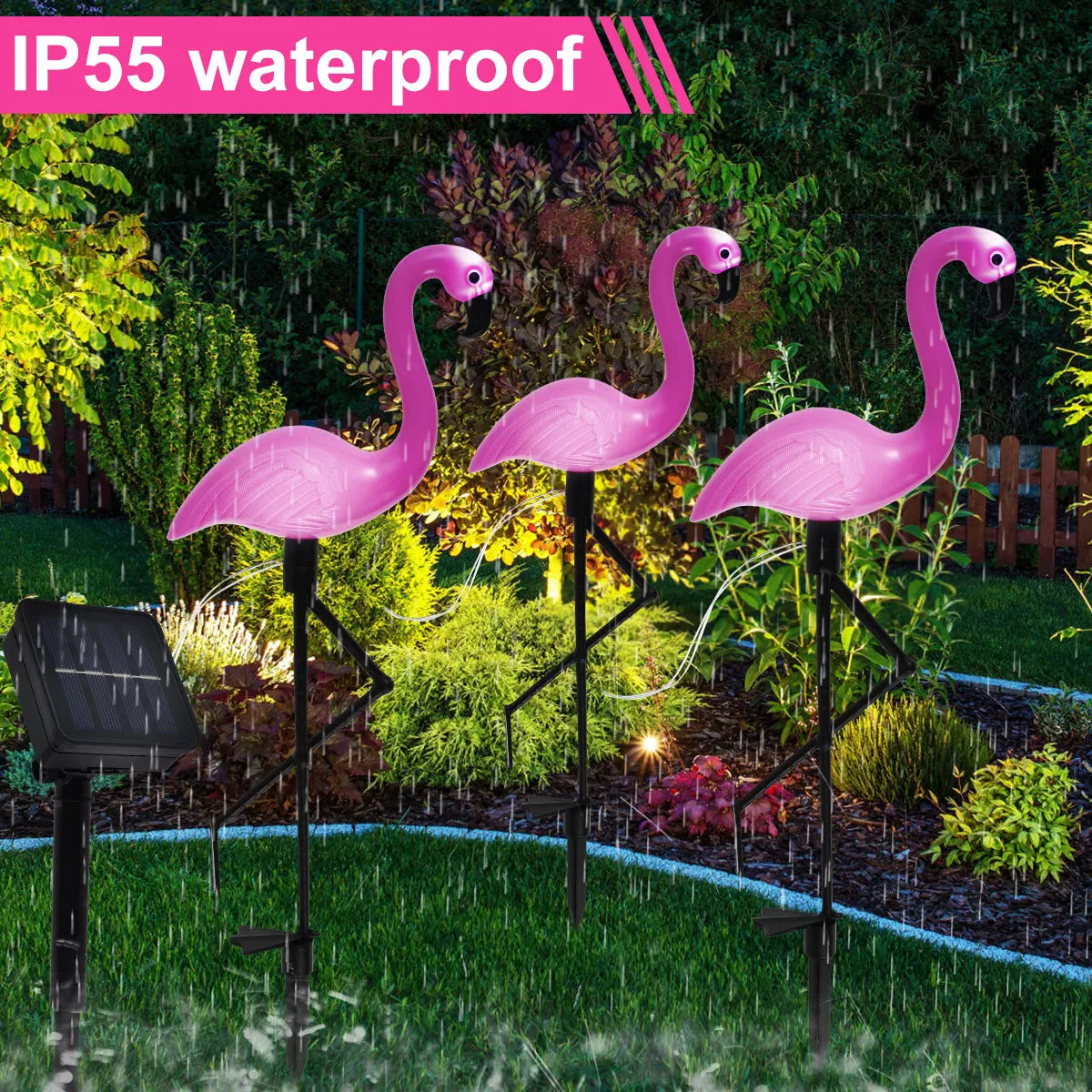 3PCS Flamingo Solar Light Waterproof LED.