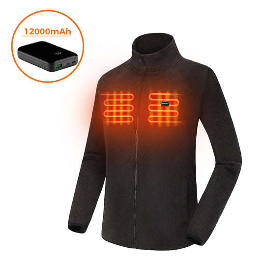 Women's Heated Fleece Jacket Full Zip with Battery Pack 12000mAh 3 Heating Zones