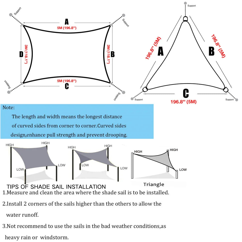 Rectangle Sun Shade Sail UV Block.