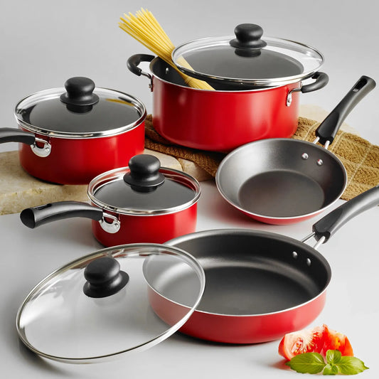 Cookware Sets 9-Piece Non-stick , Pots & Pans Red