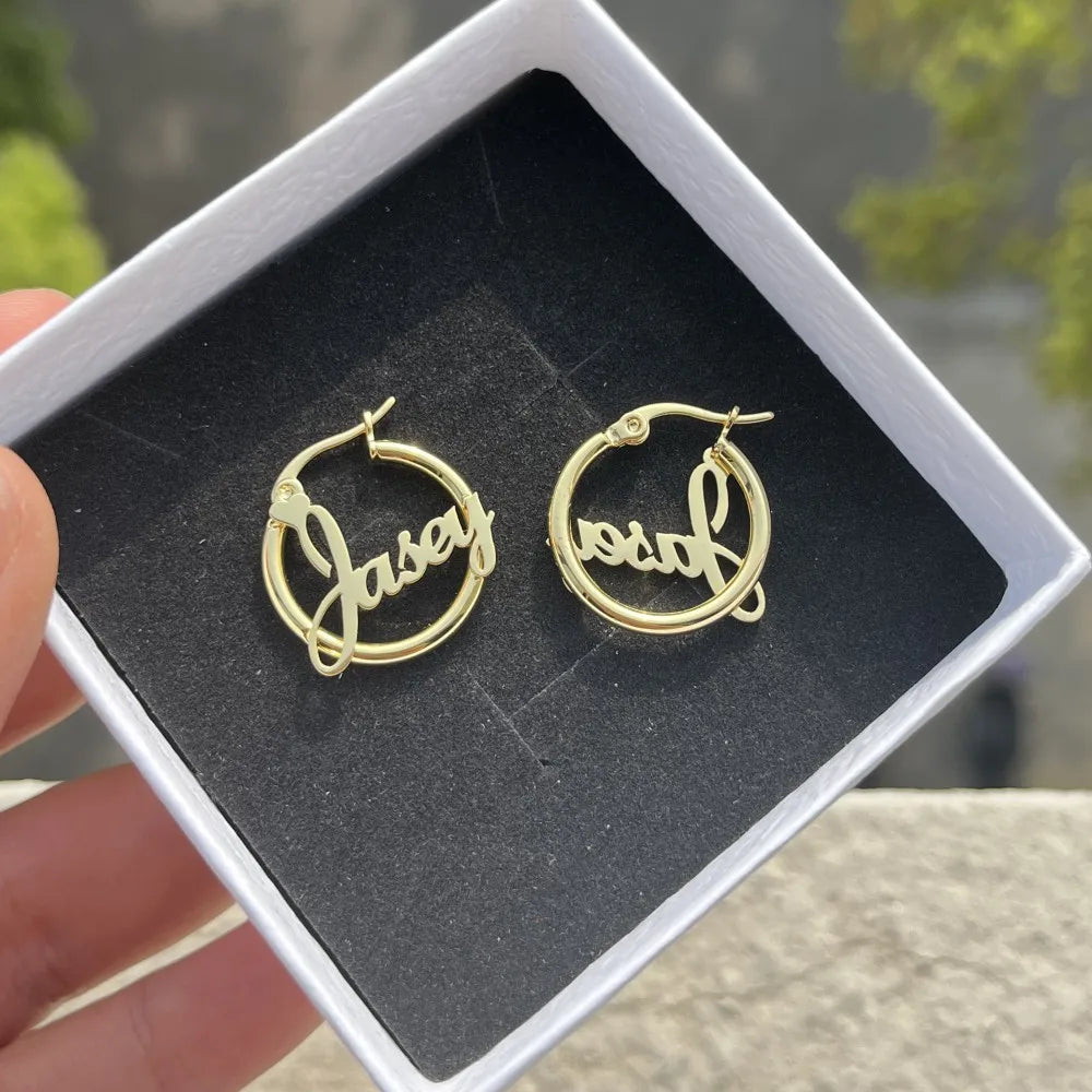 DUOYING Custom Nameplate Earrings Hoops 20mm 18K Gold Plated