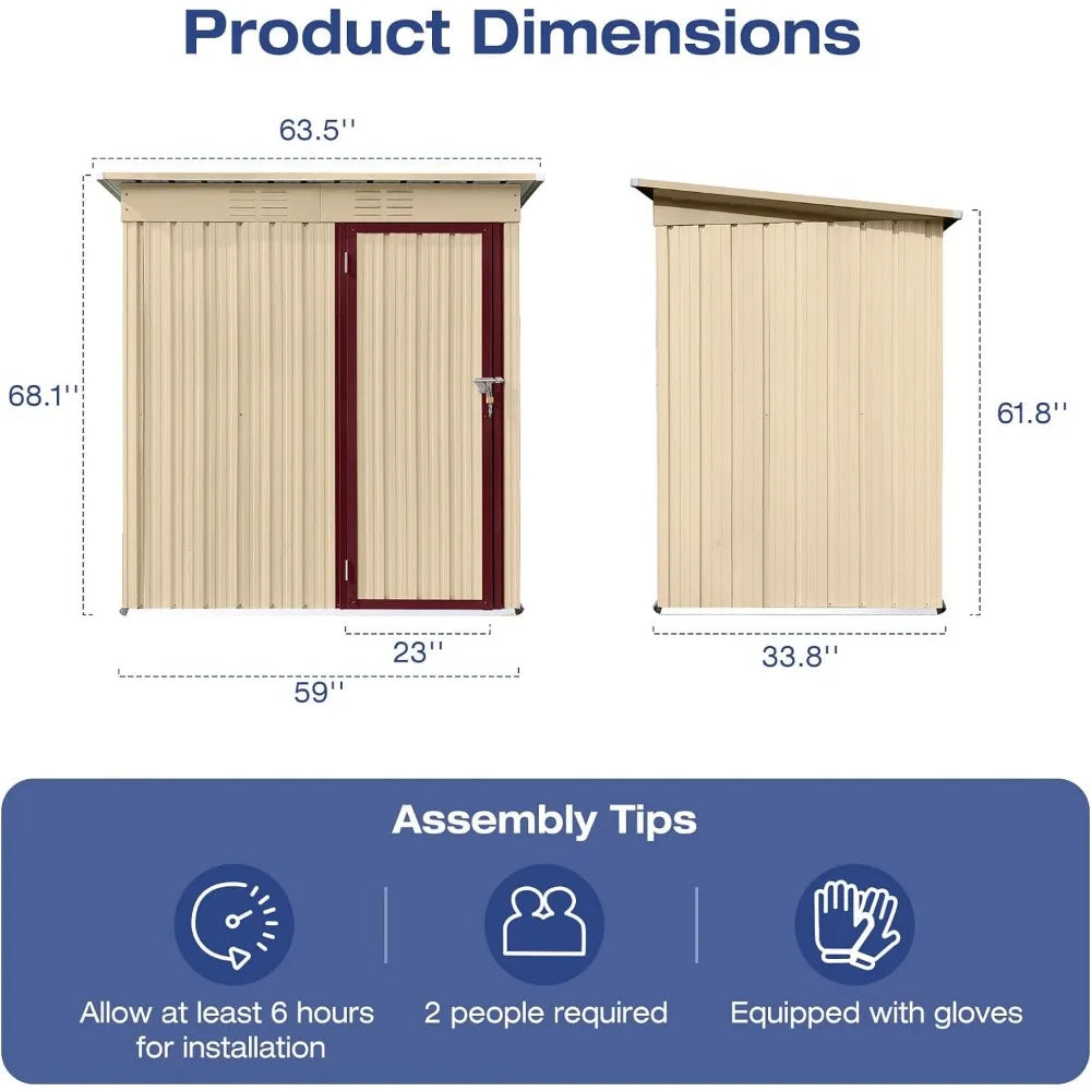 63.5'' × 33.8'' Metal Outdoor Storage Shed.