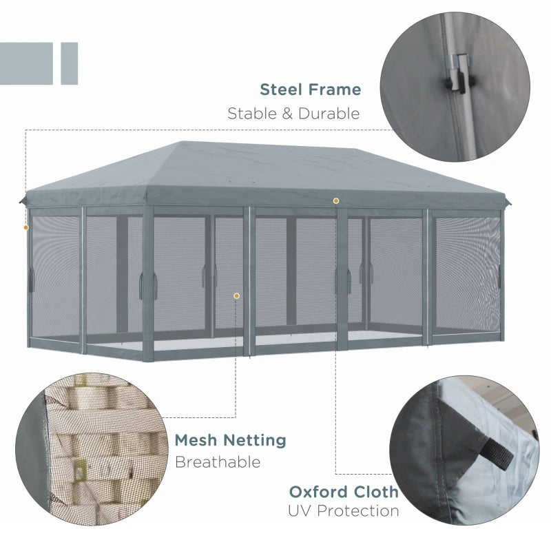 Gray 10' x 20' Patio Gazebo Outdoor Pop-Up Canopy.