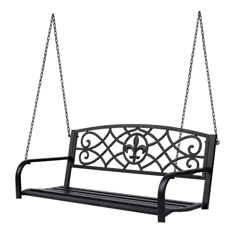 2-Person Porch Swing, Hanging Steel Patio Swing, outdoor backyard Garden Deck