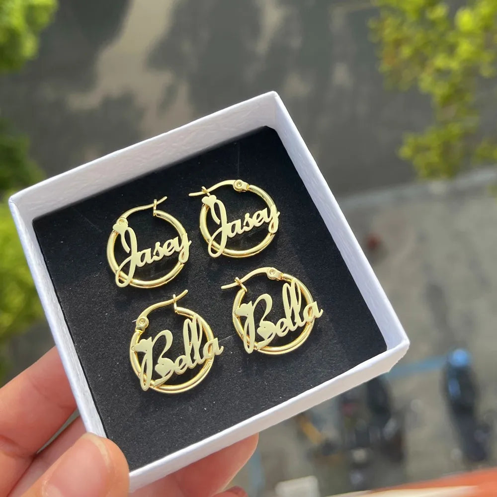 DUOYING Custom Nameplate Earrings Hoops 20mm 18K Gold Plated