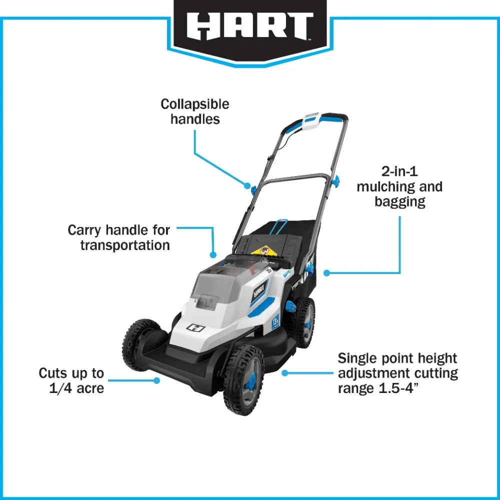 HART 20-Volt 13-inch Push Mower Kit, (1) 4.0Ah Lithium-Ion Battery.