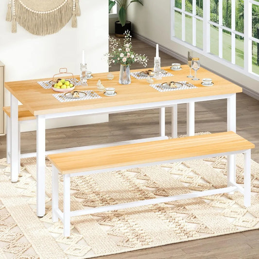 Dining Room Table With 2 Benches, Perfect for Family Breakfast Table