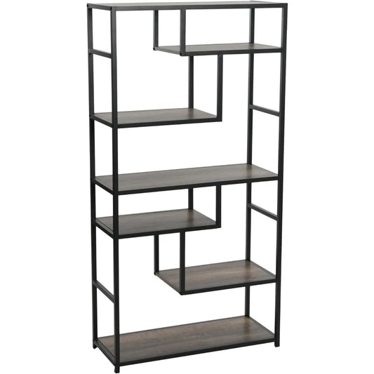 Open Storage Bookshelf Rustic Wood Grain