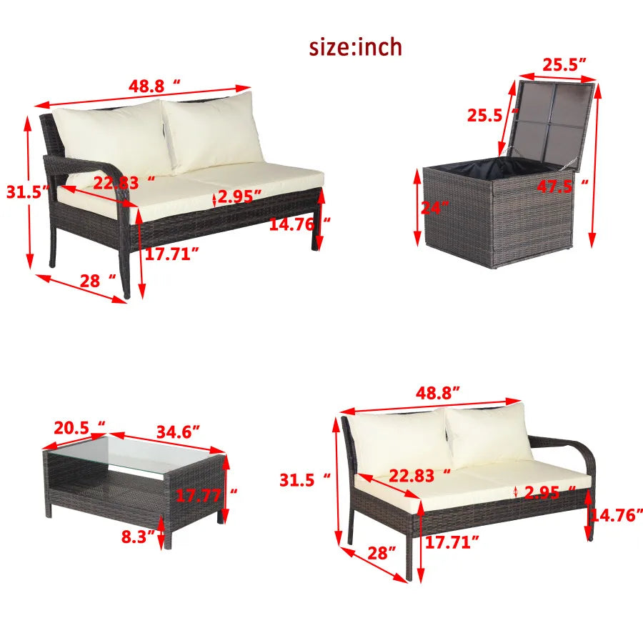 Wicker Rattan 4 Piece Patio Sectional.