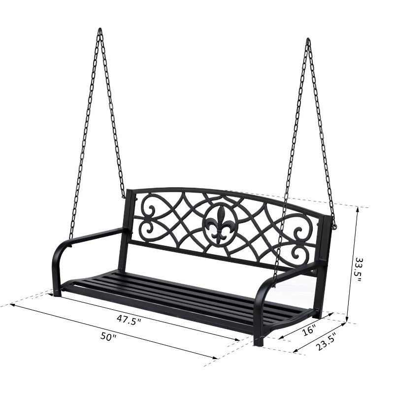 2-Person Porch Swing, Hanging Steel Patio Swing, outdoor backyard Garden Deck