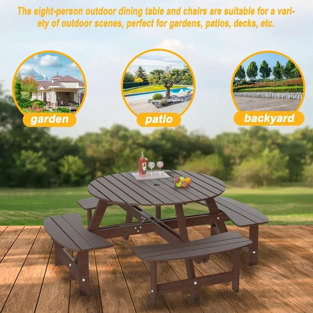 Indoor Outdoor Camping Table Built-in BenchesWood Furniture