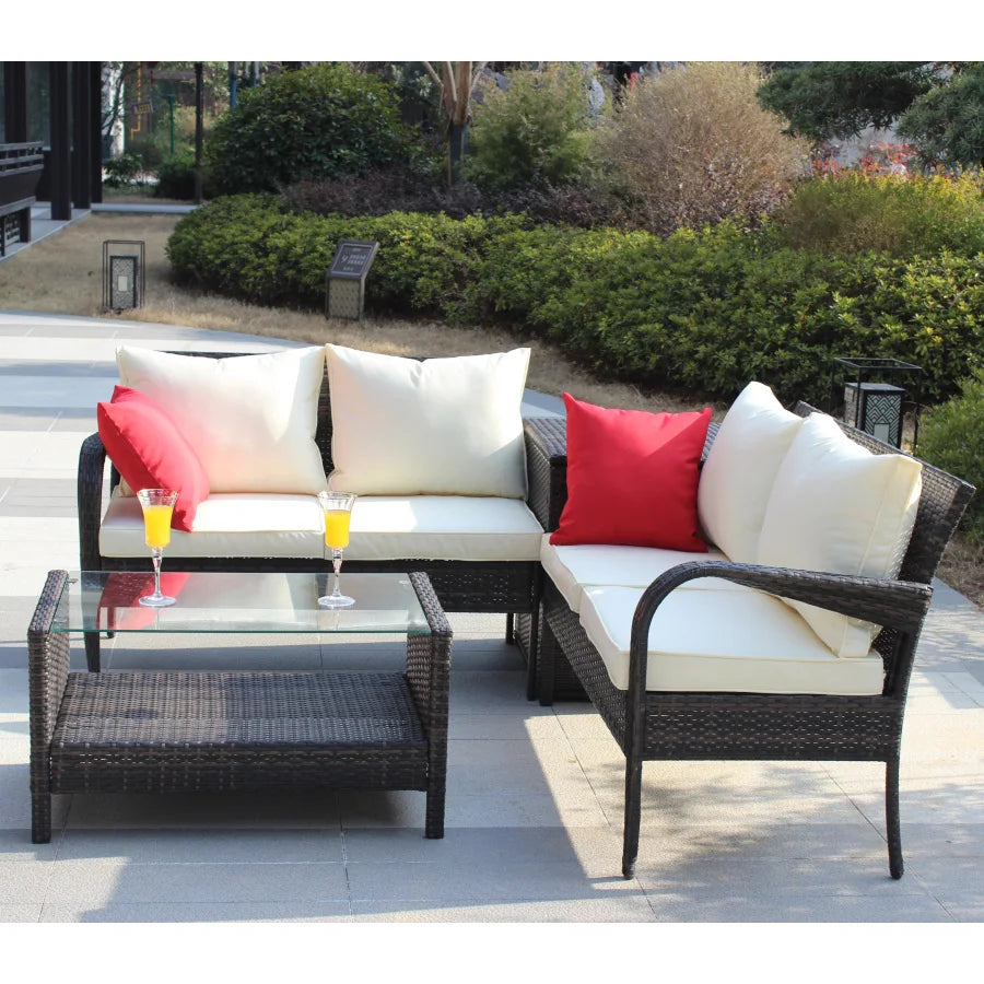 Wicker Rattan 4 Piece Patio Sectional.