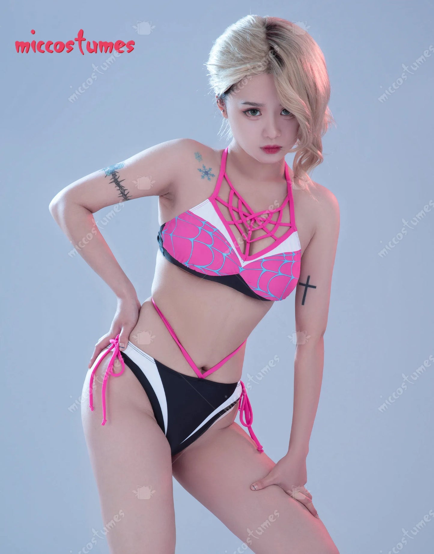 Two-piece Swimsuit Ghost Spiderweb Pattern Women Bikini Set.