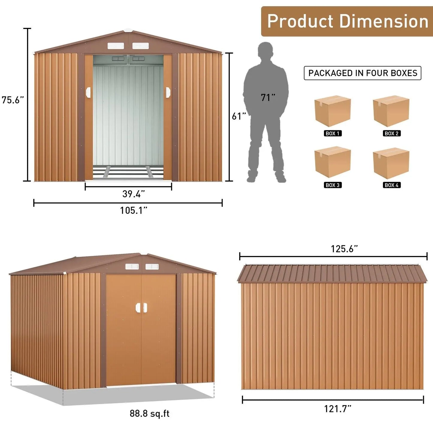 10.5 'x 9' outdoor large backyard garden steel tool storage shed.