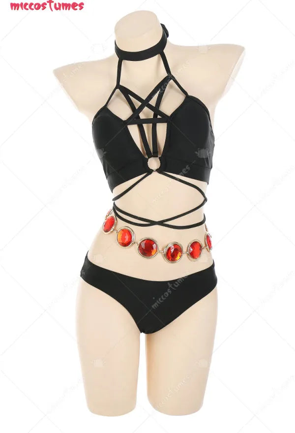 Raven Derivative Bikini Set for Women Swimsuit Suit with Wrap Skirt.