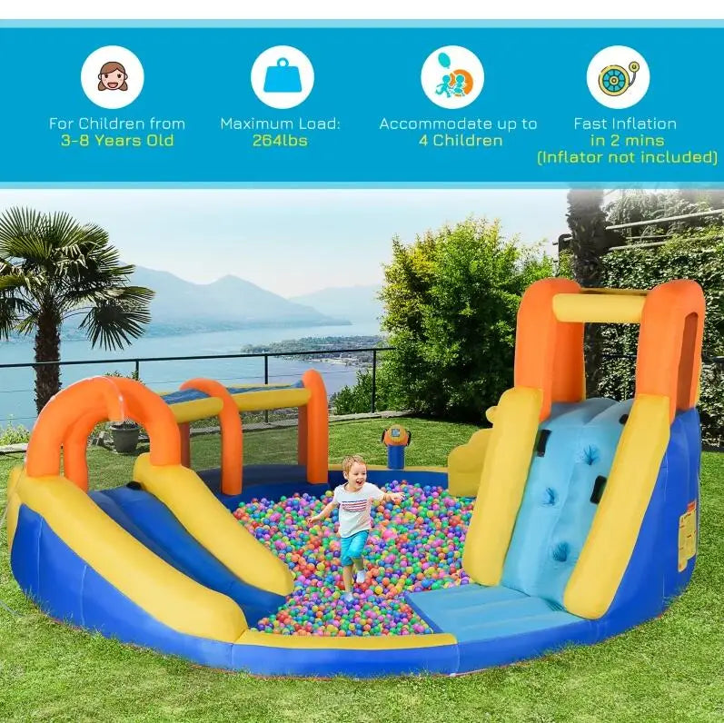 6-in-1 Kids Inflatable Water Slide, Bounce House with Slide,