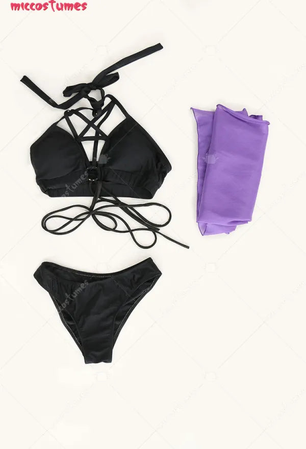 Raven Derivative Bikini Set for Women Swimsuit Suit with Wrap Skirt.