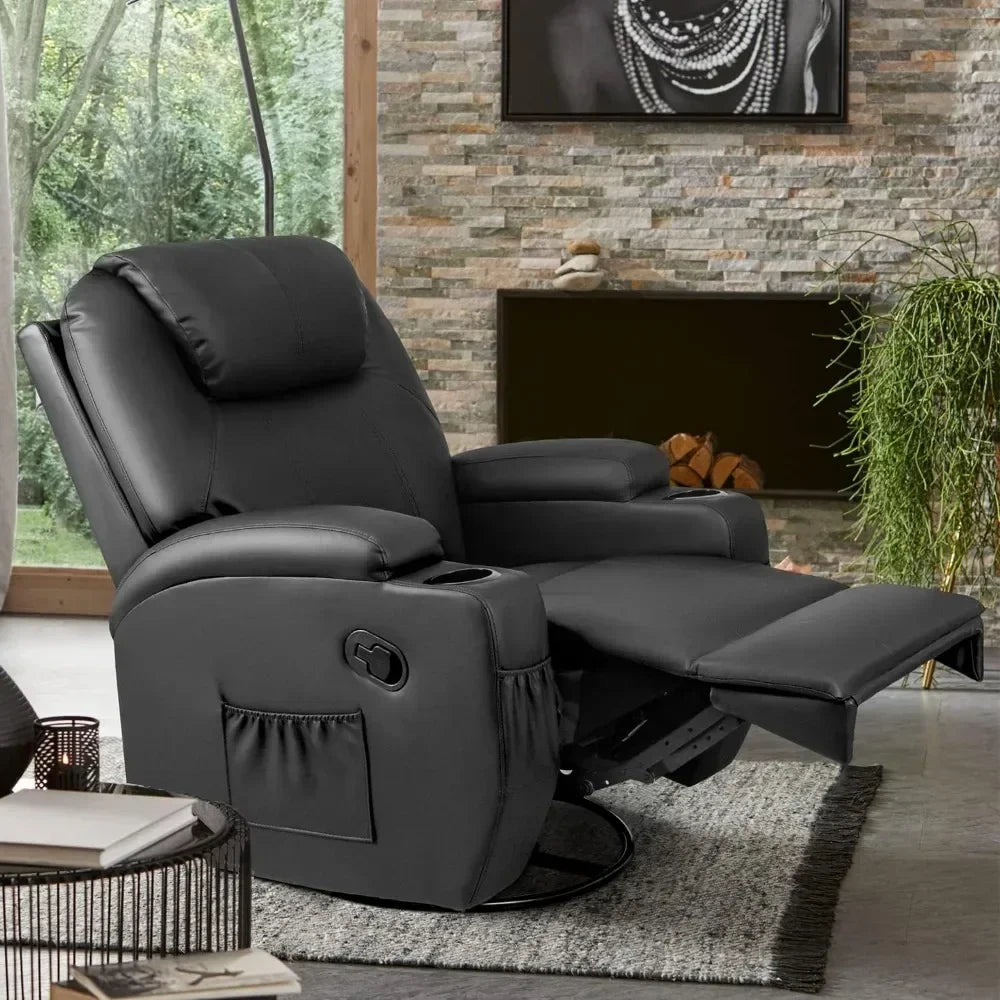 YESHOMY Swivel Rocker Recliner with Massage and Heating Functions Living room Chair with Remote Control and Two Cup Holders