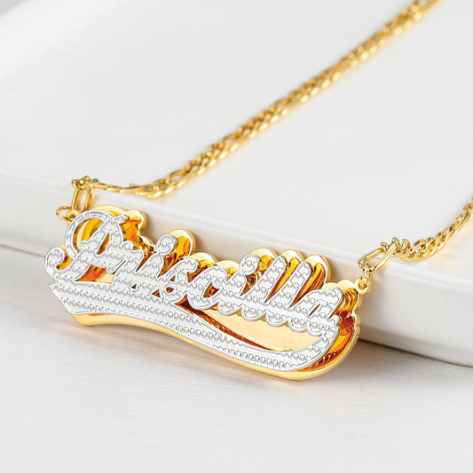 Double Layer Custom Two-color Name Necklace 18K Gold Plated.