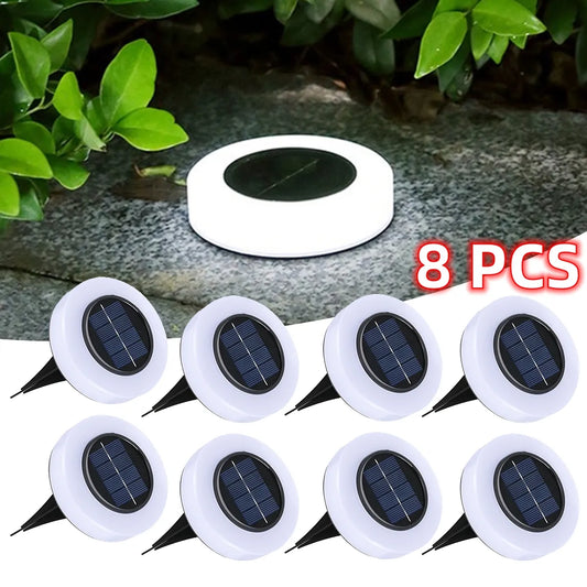 8/12LED Solar Power Disk Light Outdoor Garden Lamp.