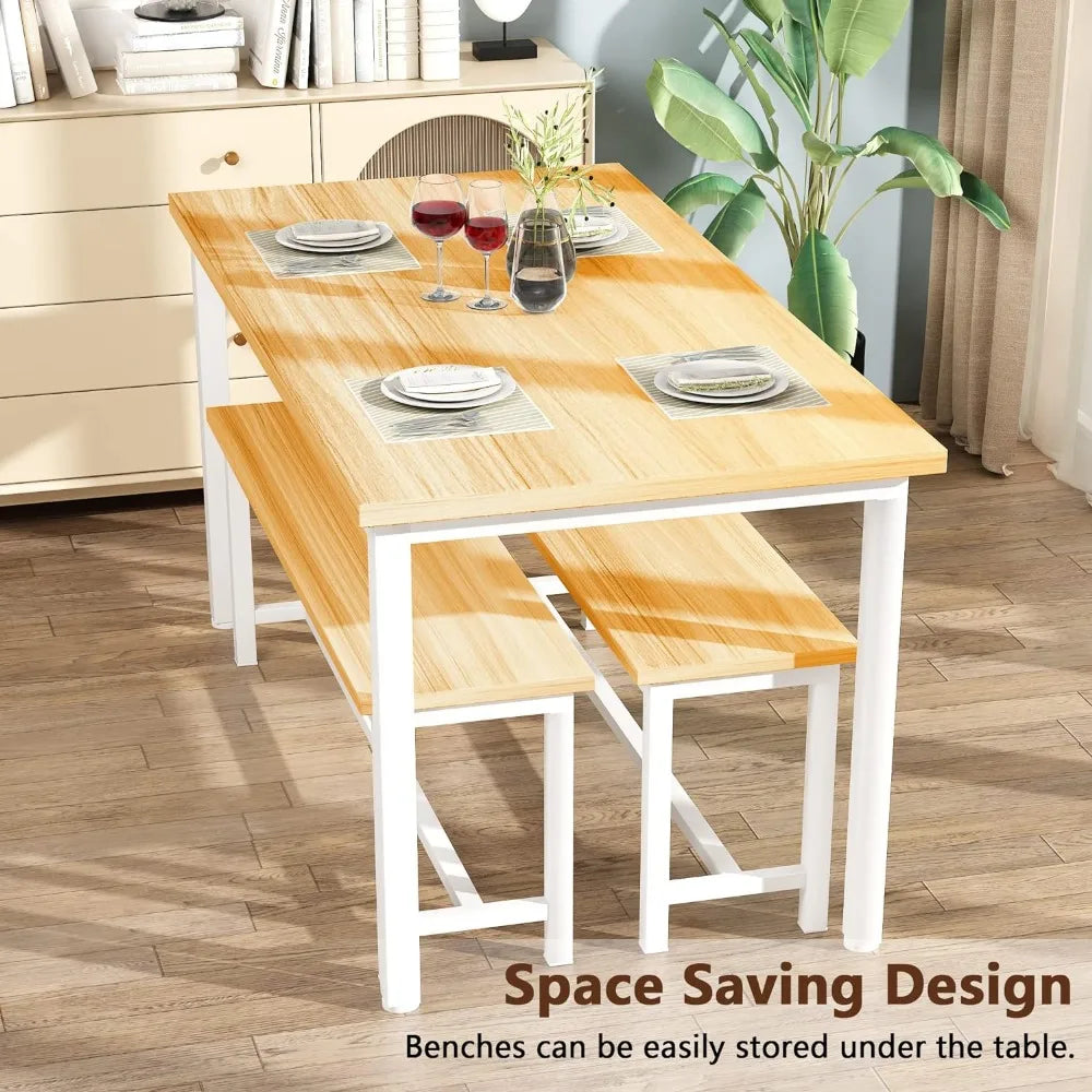 Dining Room Table With 2 Benches, Perfect for Family Breakfast Table