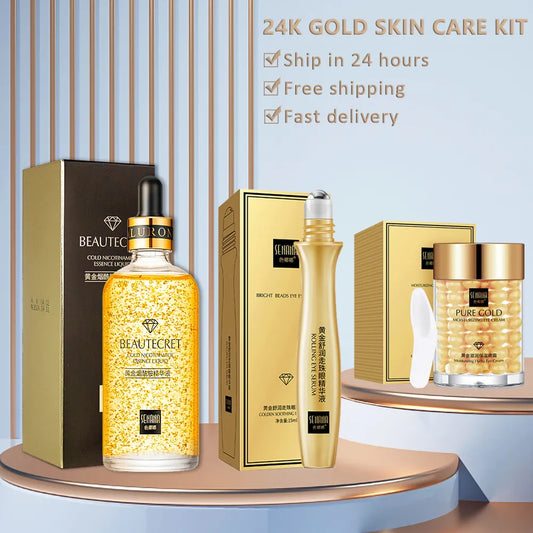 Face Cream Kit 24K Gold Niacinamide Essence Remove Dark Eye Circles.