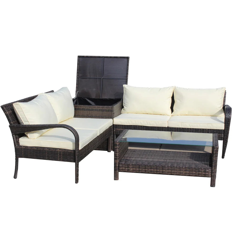 Wicker Rattan 4 Piece Patio Sectional.