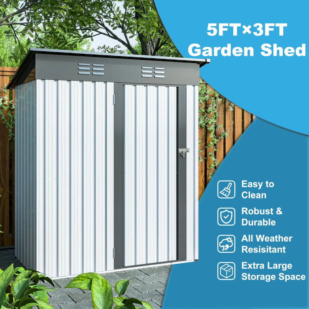 Vertical Storage Shed With Vents Openings Lockable Doors (5 x 3 Ft).